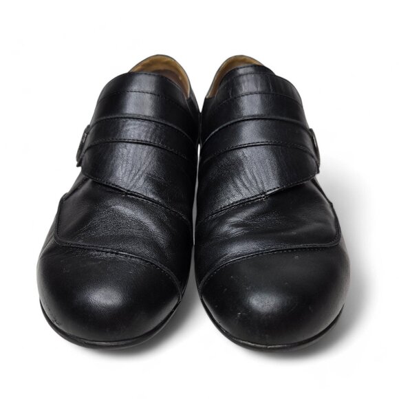 Aetrex Danielle Distressed Leather Monk Strap Heeled Loafers Women's Black 8.5 - Picture 2 of 11